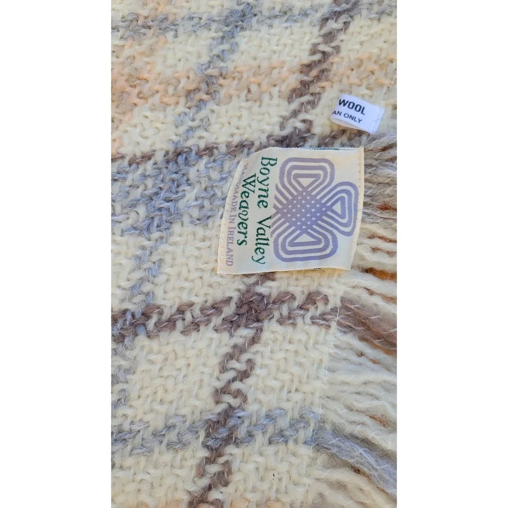 Boyne Valley‎ Weavers Ireland Wool Throw Blanket Plaid Fringe 43x70 Handmade...